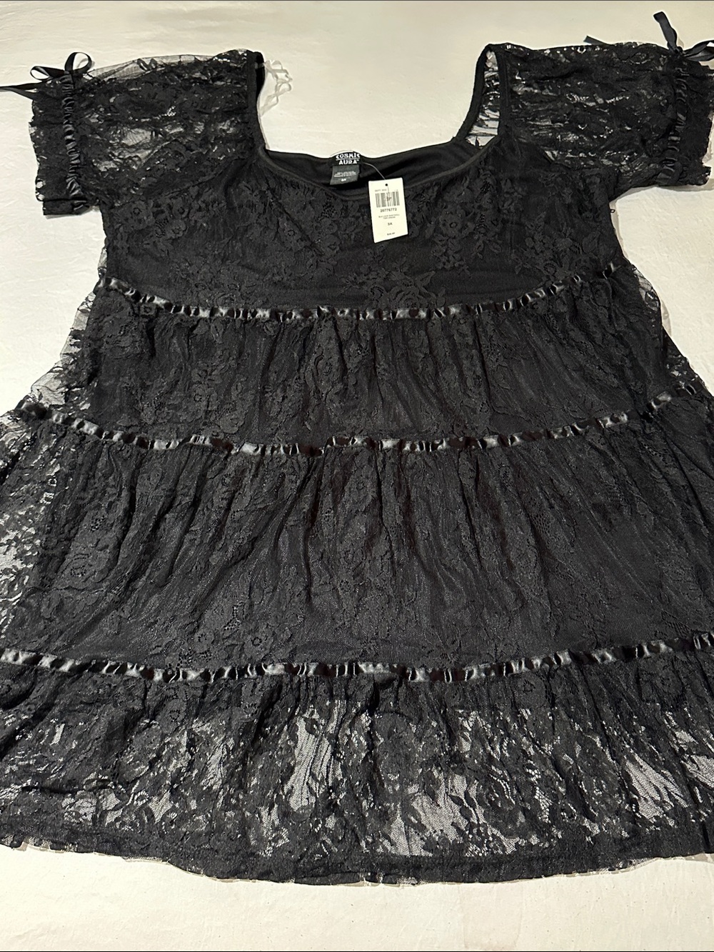 Jane Ashley Black Lace Tiered Mini Dress